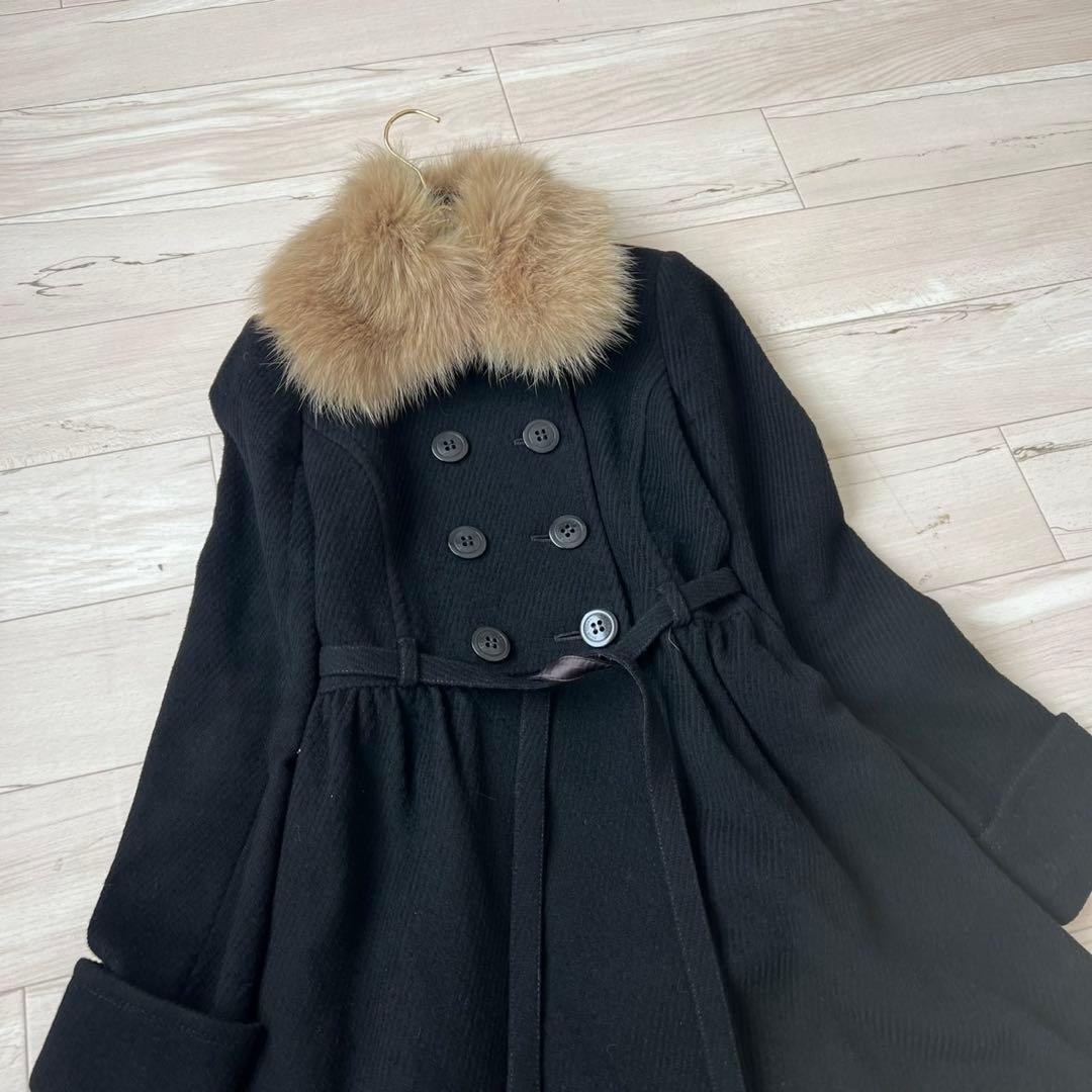 バーバリーブルーレーベル　ベルテッドコート　アンゴラ　フォックス　ロングコート