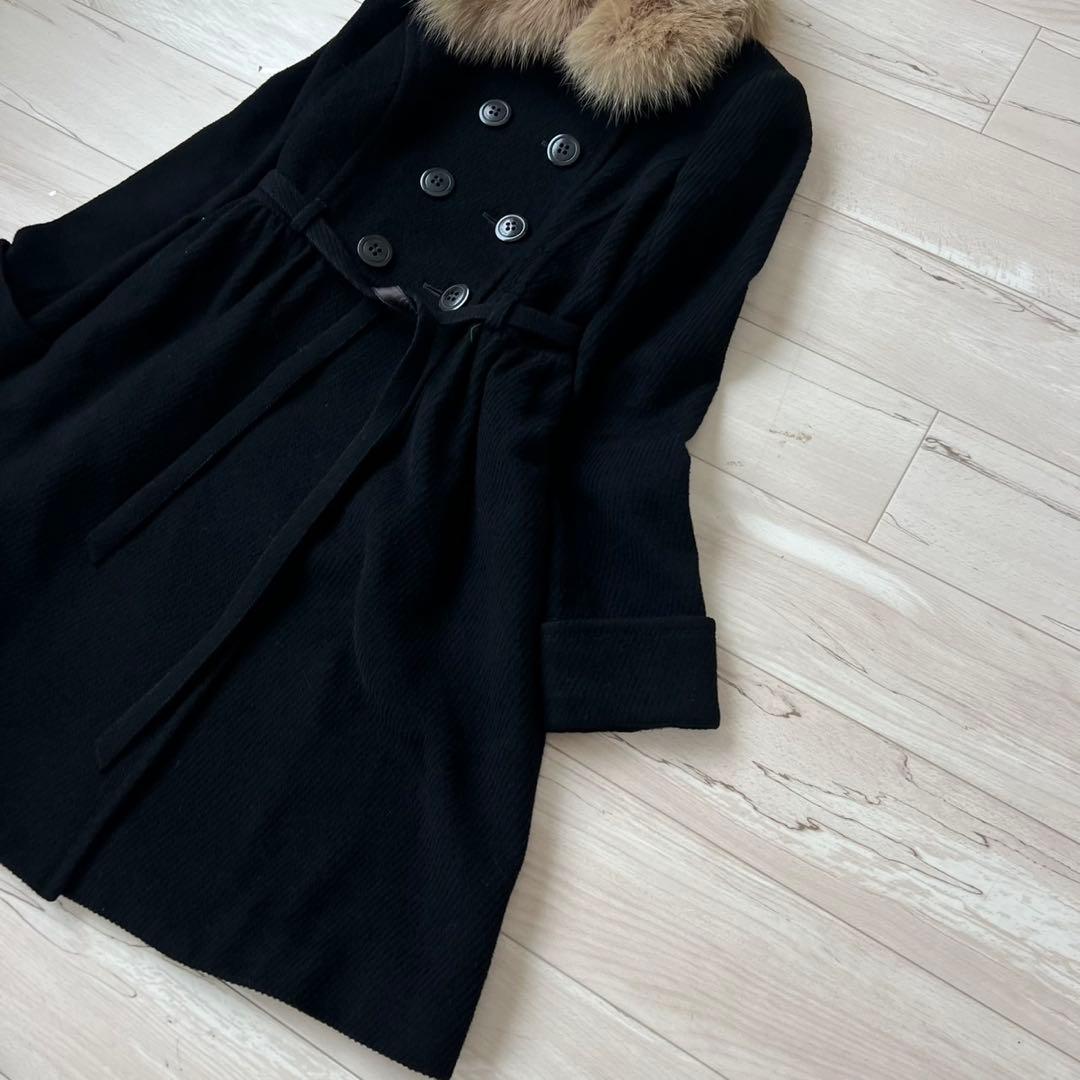 バーバリーブルーレーベル　ベルテッドコート　アンゴラ　フォックス　ロングコート