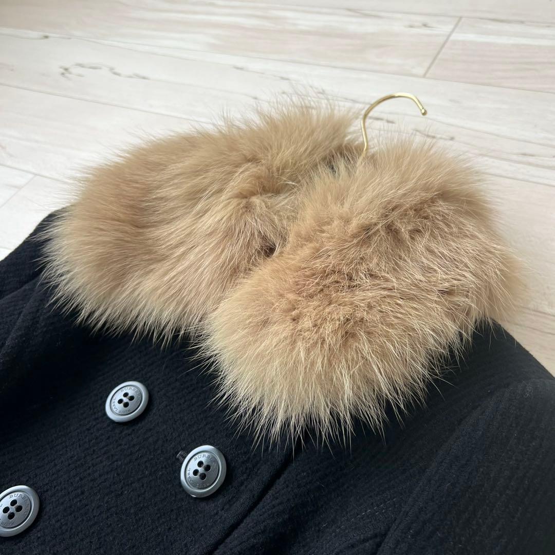 バーバリーブルーレーベル　ベルテッドコート　アンゴラ　フォックス　ロングコート