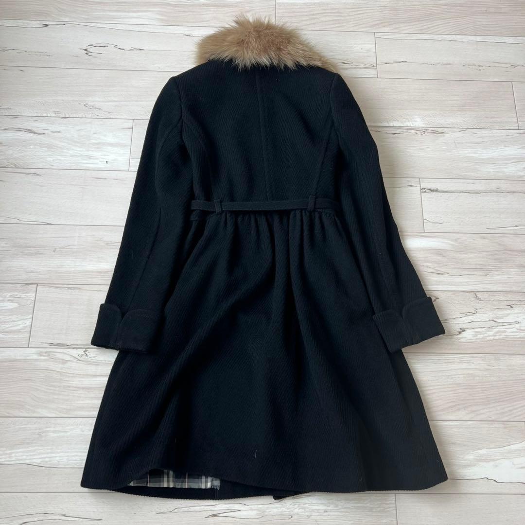 バーバリーブルーレーベル　ベルテッドコート　アンゴラ　フォックス　ロングコート