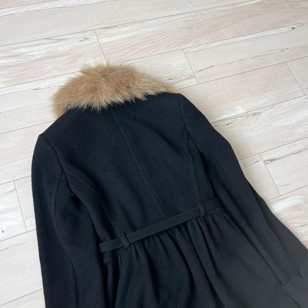 バーバリーブルーレーベル　ベルテッドコート　アンゴラ　フォックス　ロングコート