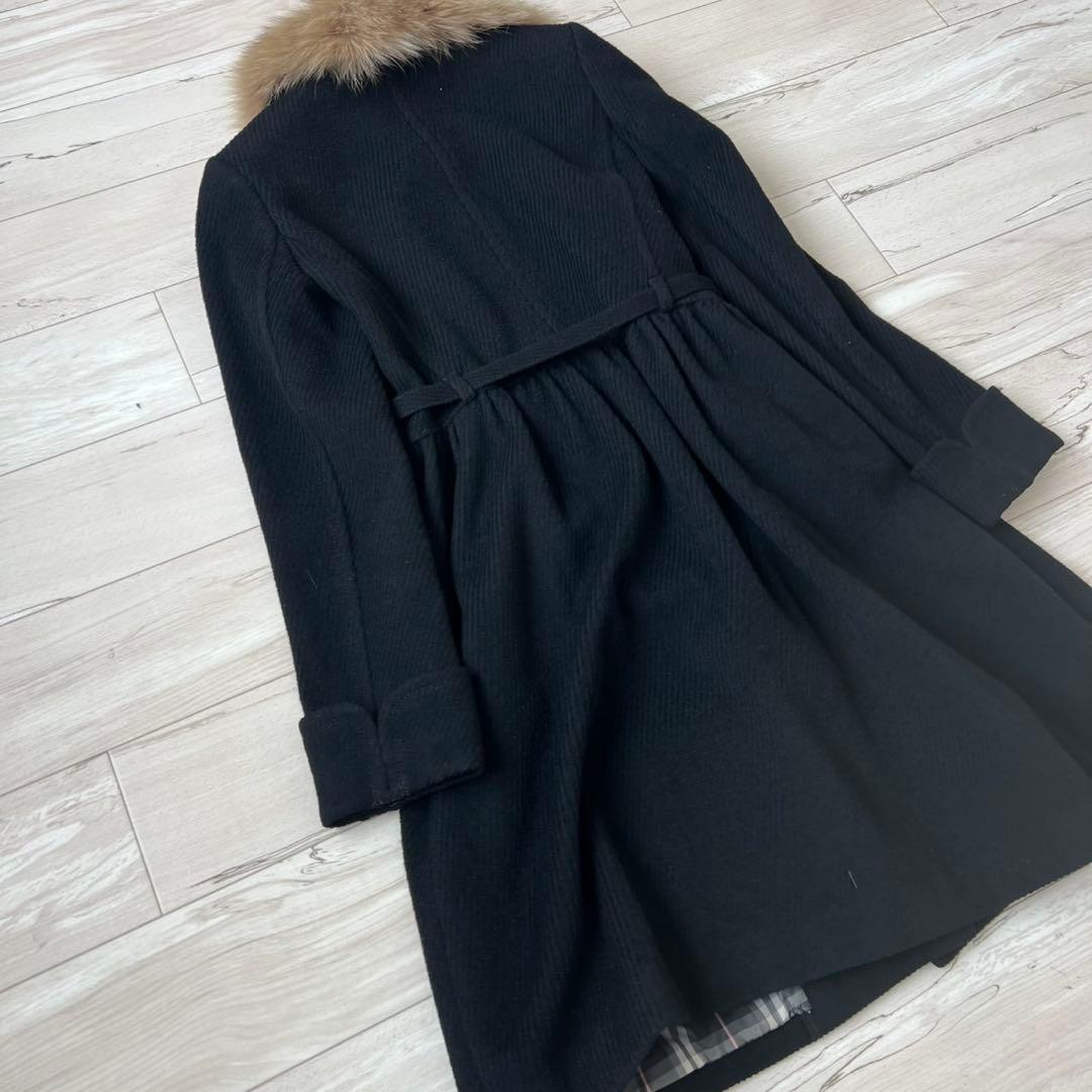 バーバリーブルーレーベル　ベルテッドコート　アンゴラ　フォックス　ロングコート