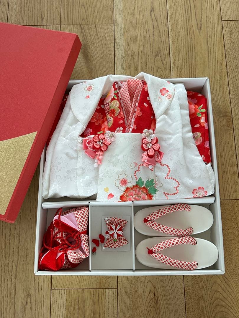 ラン様　花夢二　七五三3歳被布セット赤　日本製