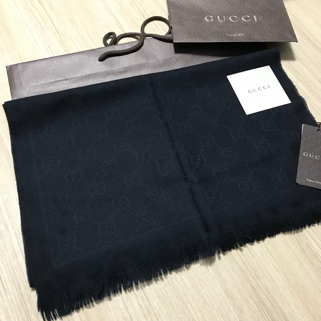 大判ブラック✨GUCCIマフラー❗️グッチマフラー　メンズ　大判　ストール