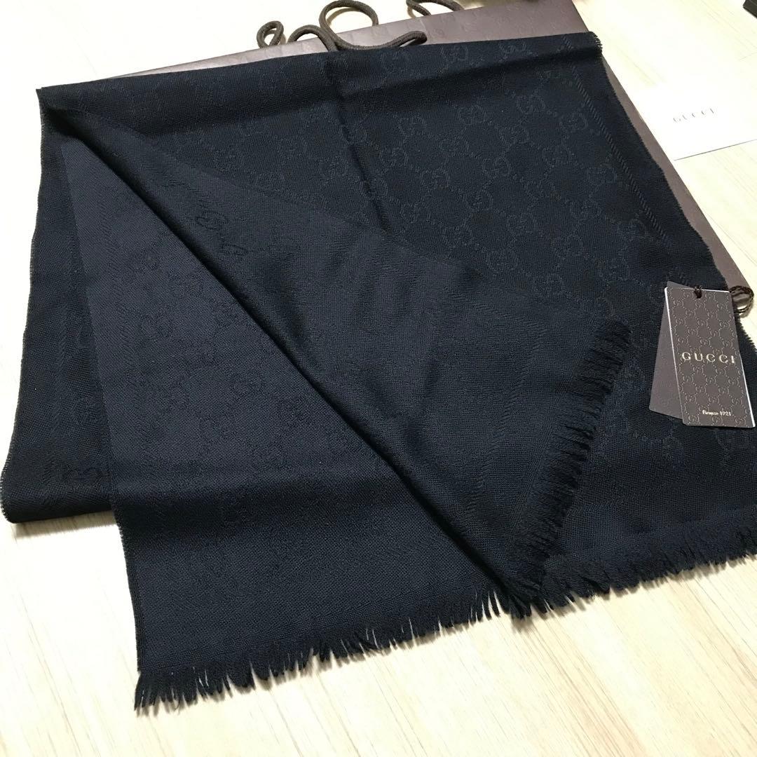 大判ブラック✨GUCCIマフラー❗️グッチマフラー　メンズ　大判　ストール
