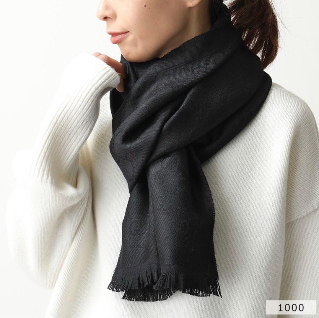 大判ブラック✨GUCCIマフラー❗️グッチマフラー　メンズ　大判　ストール