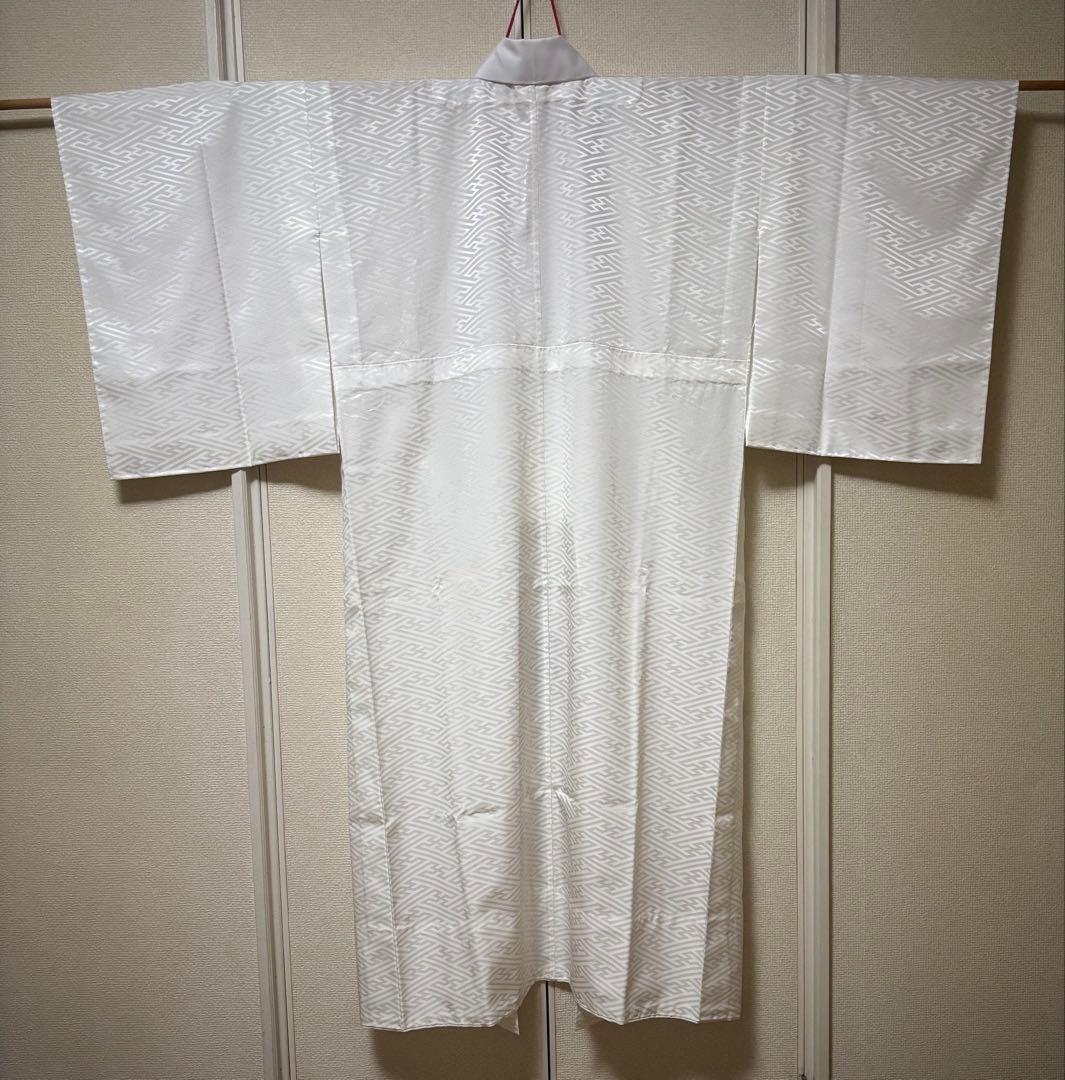 東レシルック　洗える長襦袢　袷　紗綾形模様　白　お仕立て品　無双袖　半衿つき