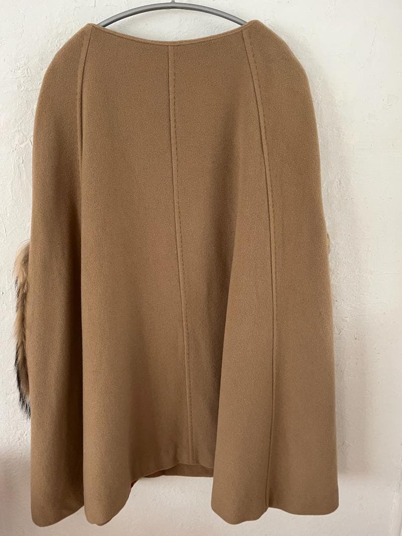 ケ*ジ様 ランバンオンブルー ファー付き ポンチョコート 38 ベージュ