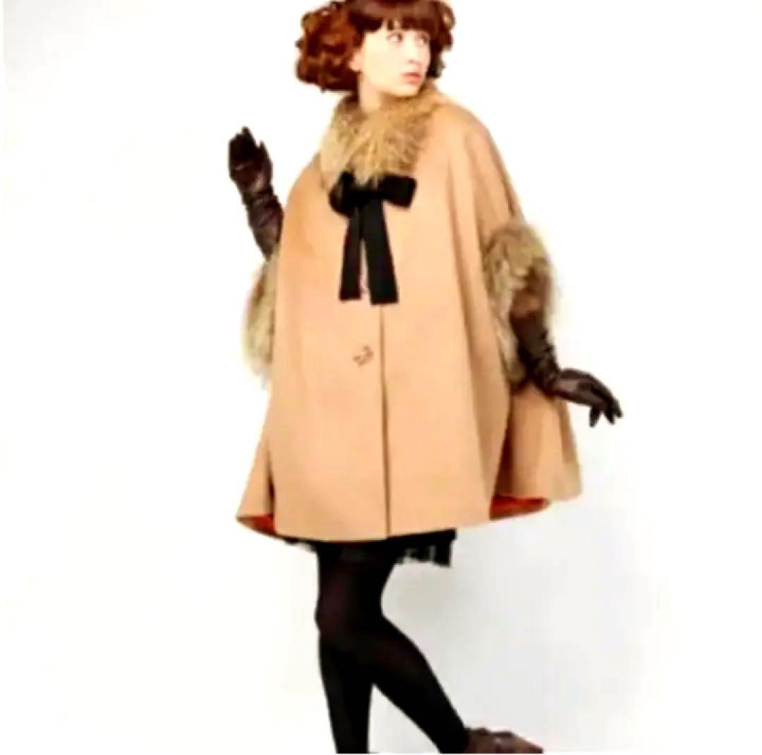 ケ*ジ様 ランバンオンブルー ファー付き ポンチョコート 38 ベージュ