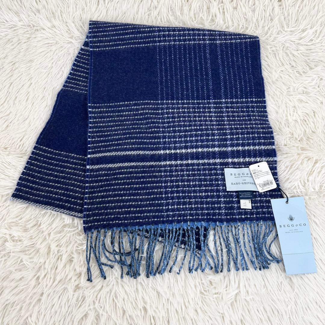 BEGG&COウールアンゴラ　チェックマフラー　リバーシブル　ナノユニバース別注