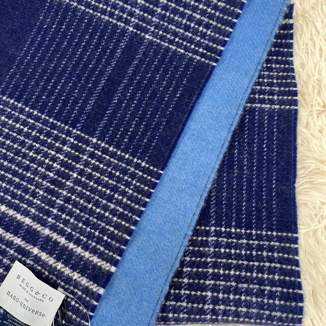 BEGG&COウールアンゴラ　チェックマフラー　リバーシブル　ナノユニバース別注