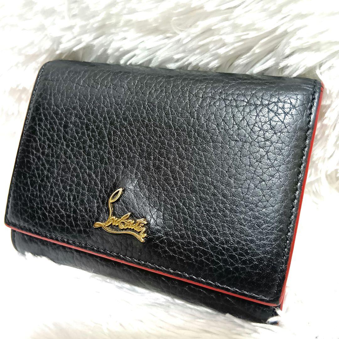 クリスチャンルブタン　三つ折り財布　ブラック　レッド　レザー　パルマ