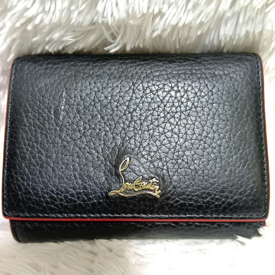 クリスチャンルブタン　三つ折り財布　ブラック　レッド　レザー　パルマ