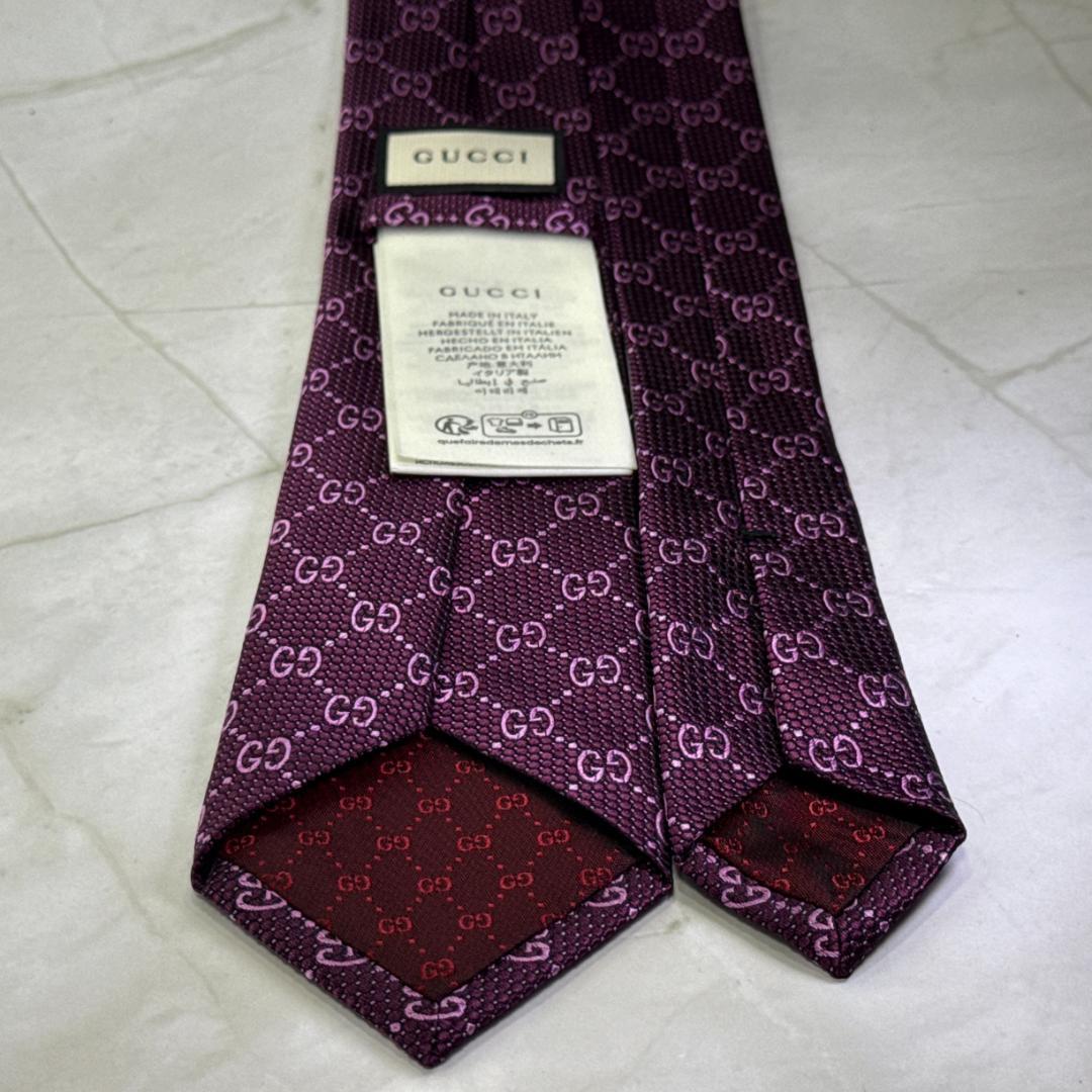 ☆即発 GUCCI GG柄 パープル シルクネクタイ 蜂タグ 艶感上質 極美品