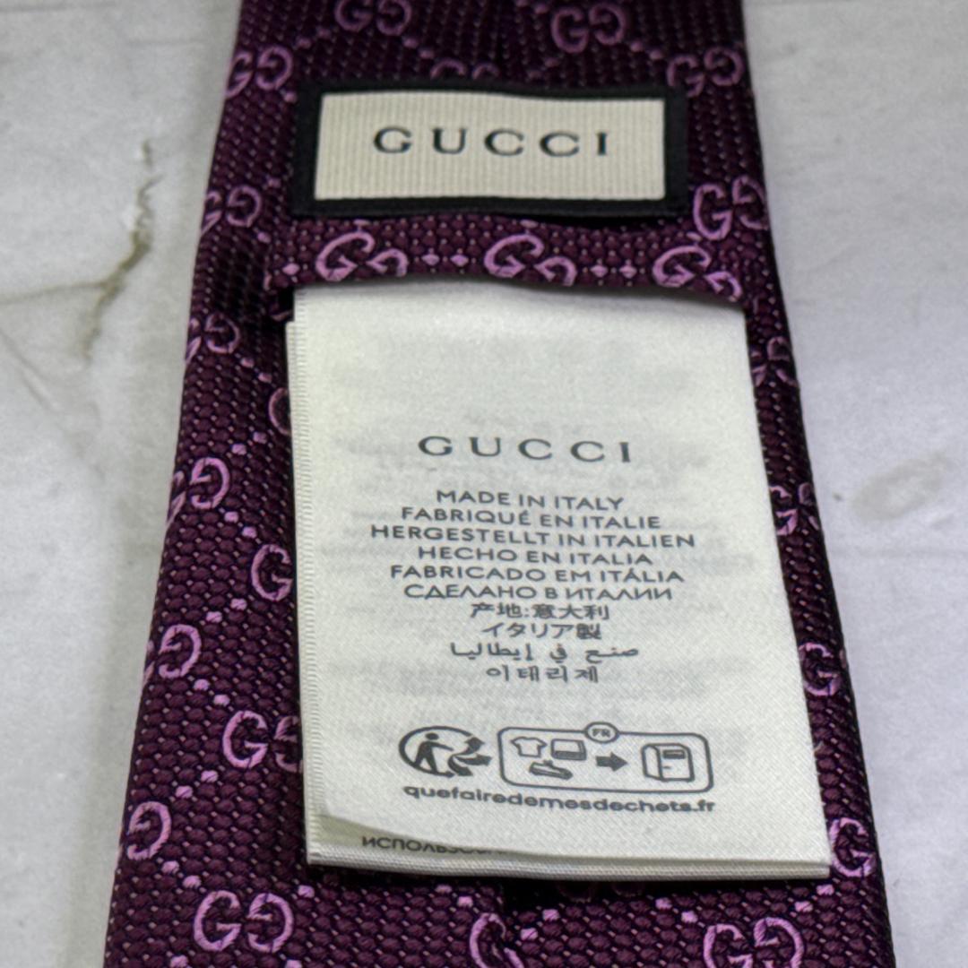 ☆即発 GUCCI GG柄 パープル シルクネクタイ 蜂タグ 艶感上質 極美品