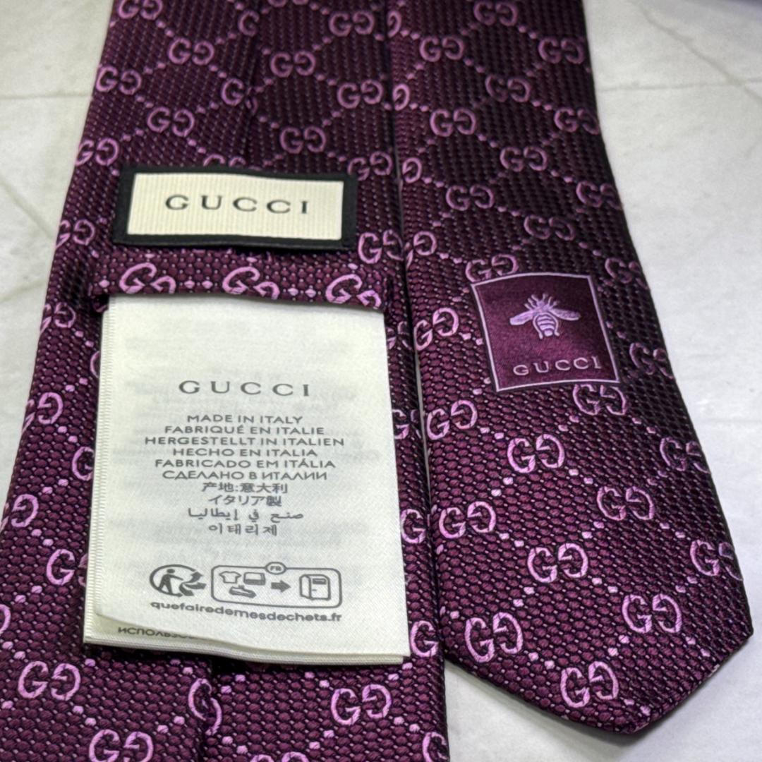 ☆即発 GUCCI GG柄 パープル シルクネクタイ 蜂タグ 艶感上質 極美品