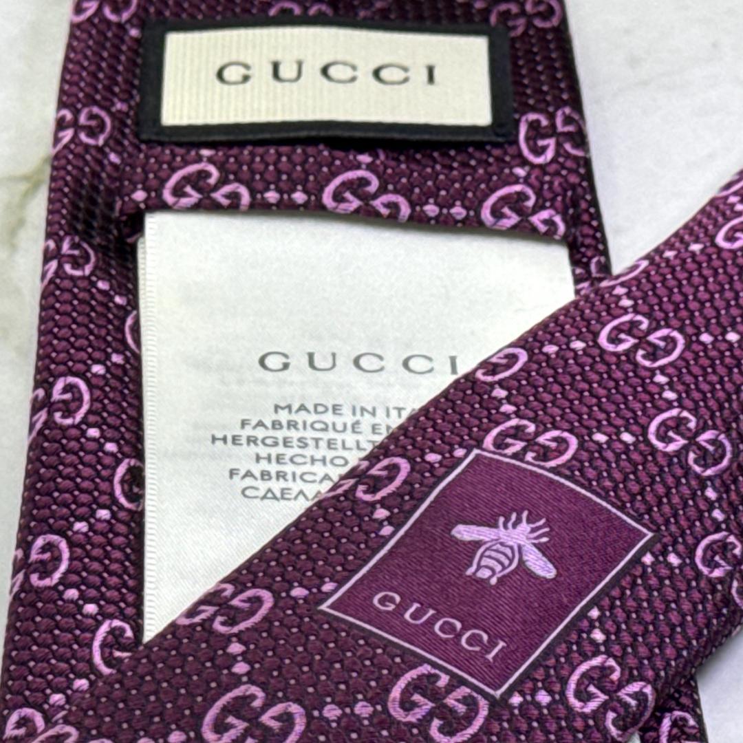 ☆即発 GUCCI GG柄 パープル シルクネクタイ 蜂タグ 艶感上質 極美品