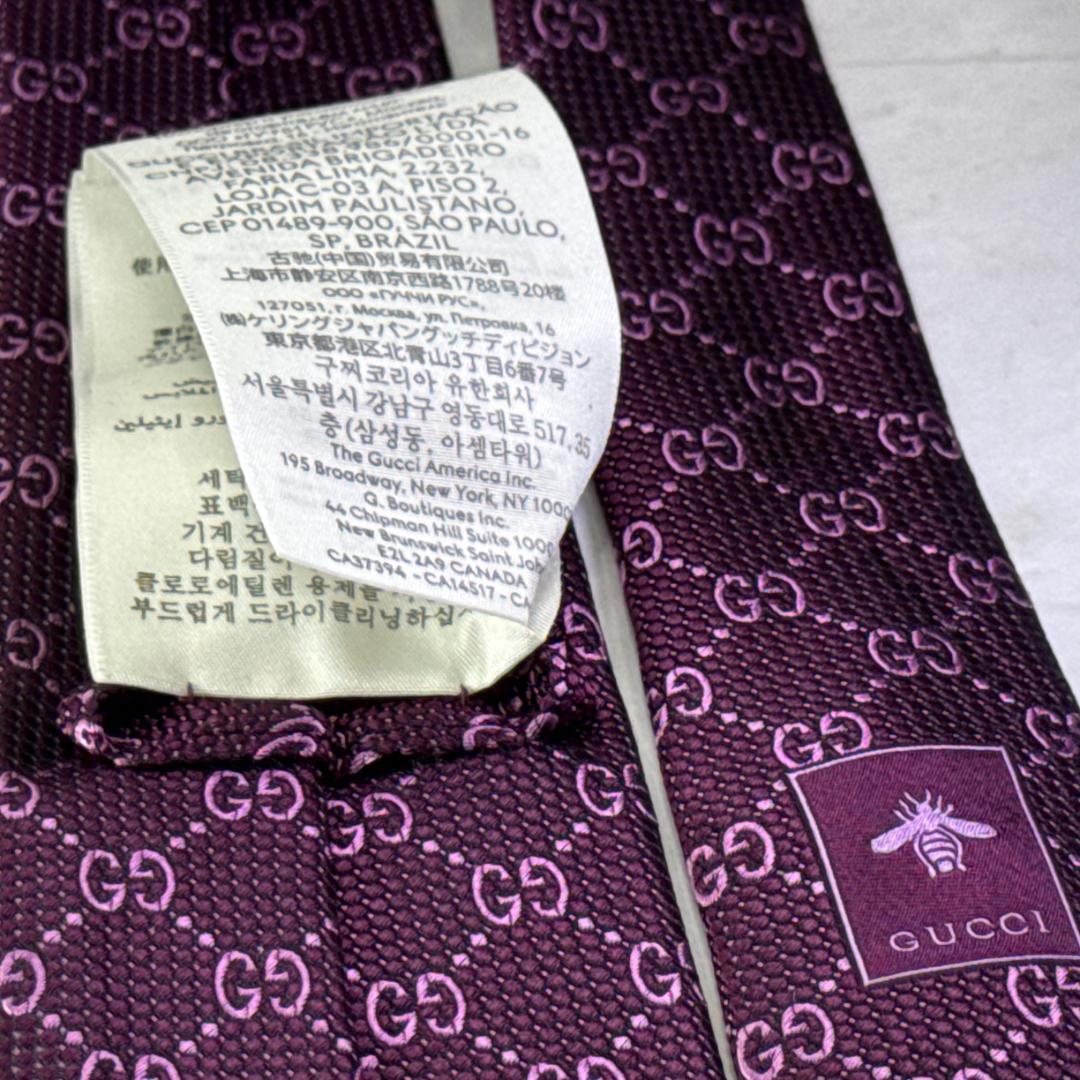 ☆即発 GUCCI GG柄 パープル シルクネクタイ 蜂タグ 艶感上質 極美品