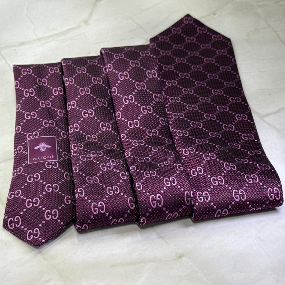 ☆即発 GUCCI GG柄 パープル シルクネクタイ 蜂タグ 艶感上質 極美品