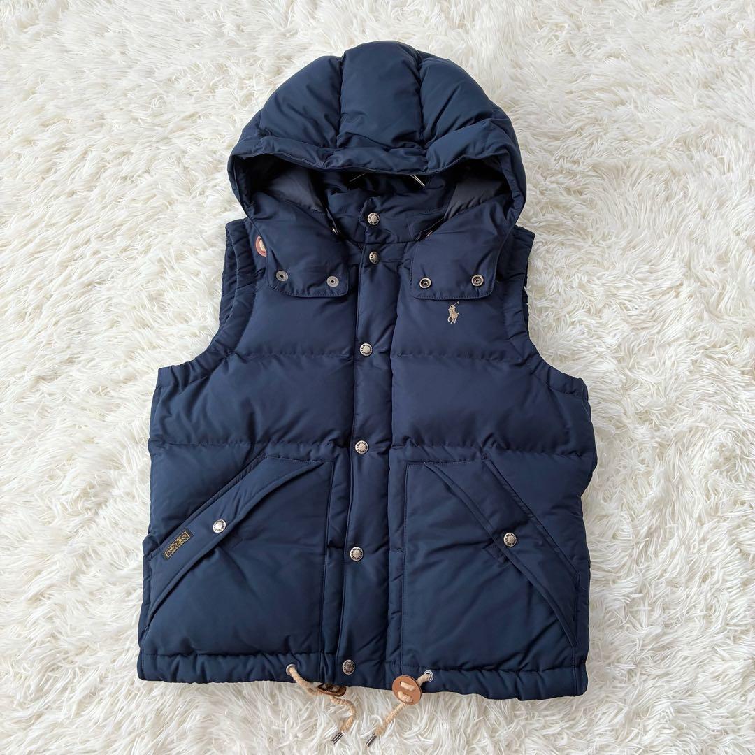 ポロラルフローレン ダウンベスト ポニー刺繍　紺　M　現行タグ　2way　フード