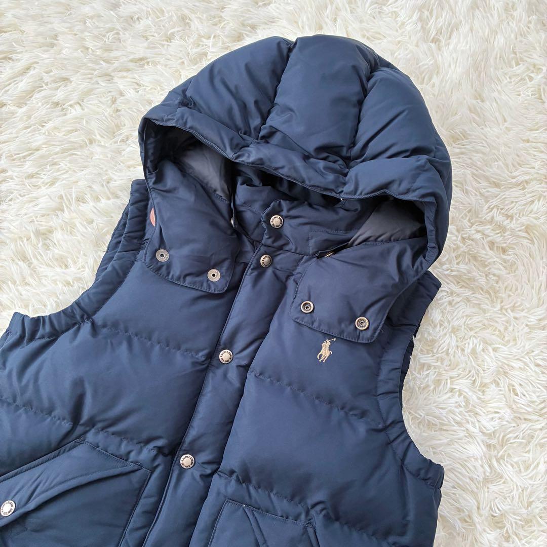 ポロラルフローレン ダウンベスト ポニー刺繍　紺　M　現行タグ　2way　フード