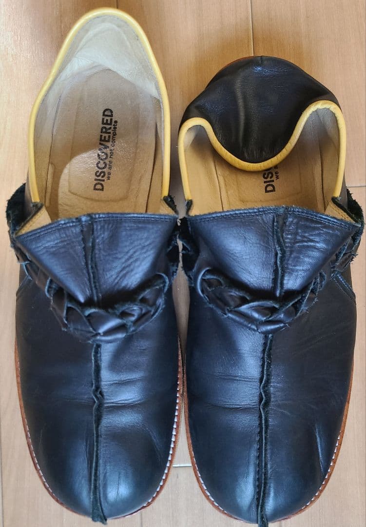 DIScovered 黒レザー ローファー 編み込みデザイン(サンダル履き可能)