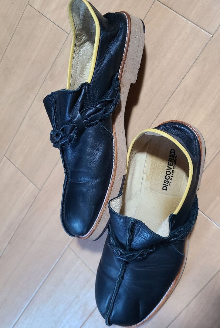 DIScovered 黒レザー ローファー 編み込みデザイン(サンダル履き可能)