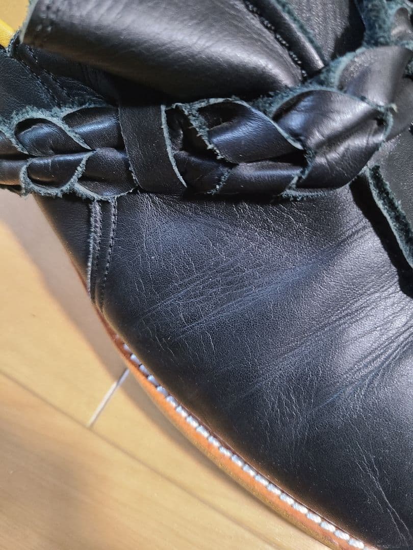 DIScovered 黒レザー ローファー 編み込みデザイン(サンダル履き可能)