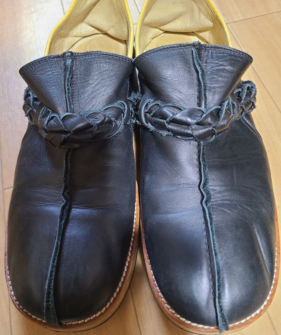 DIScovered 黒レザー ローファー 編み込みデザイン(サンダル履き可能)