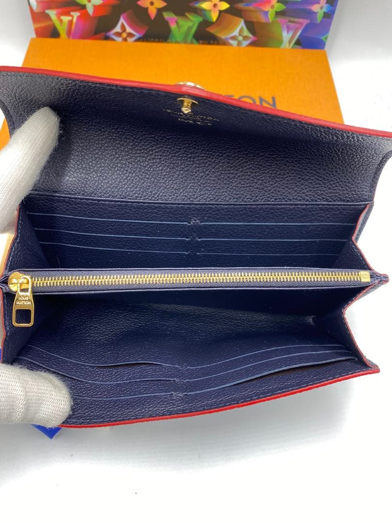 良品 ルイヴィトン モノグラムアンプラント ポルトフォイユ サラ 財布 ネイビー