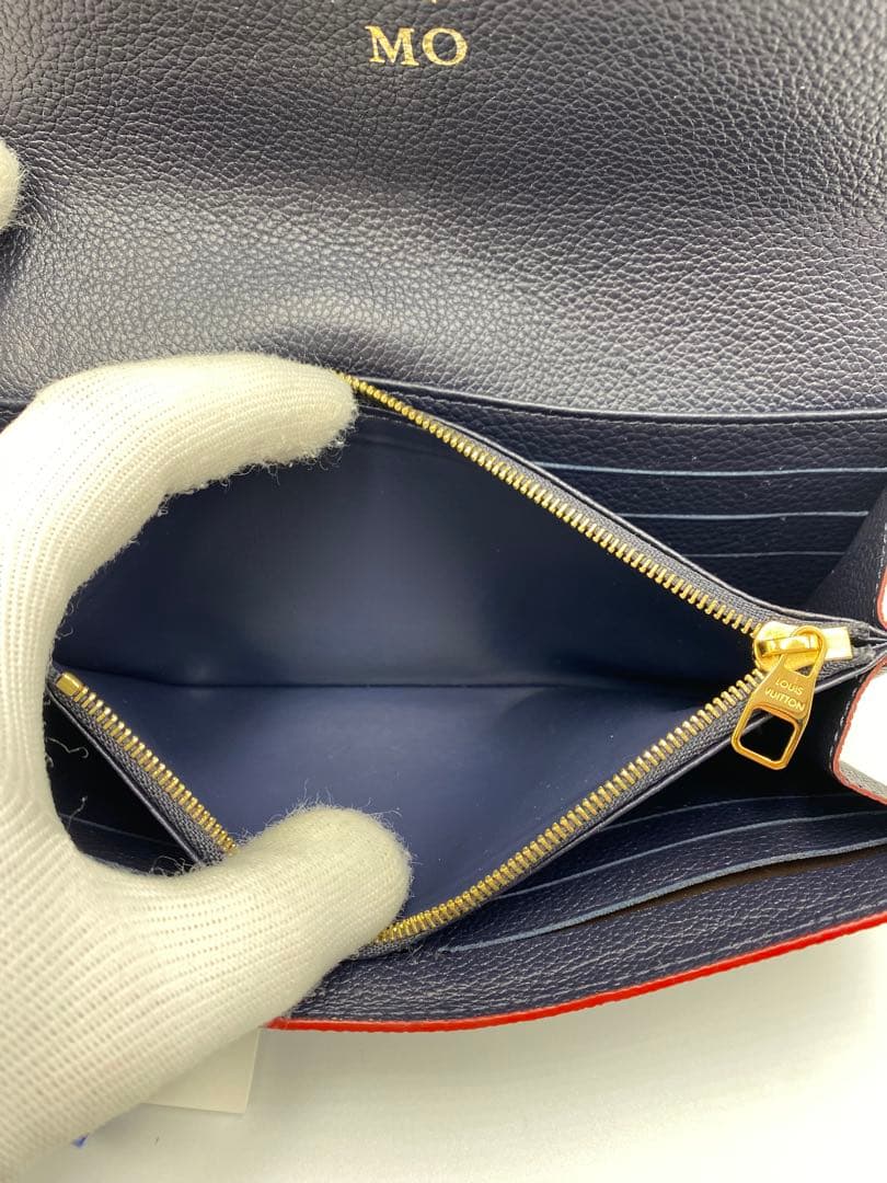 良品 ルイヴィトン モノグラムアンプラント ポルトフォイユ サラ 財布 ネイビー