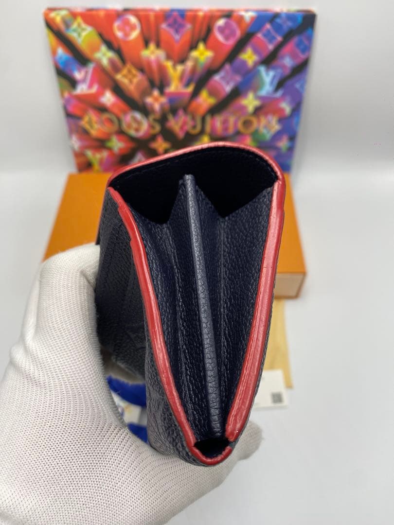 良品 ルイヴィトン モノグラムアンプラント ポルトフォイユ サラ 財布 ネイビー