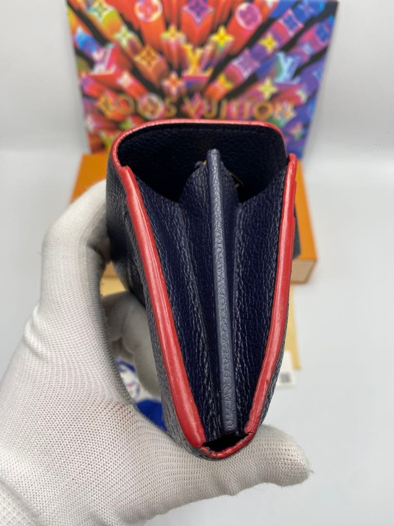 良品 ルイヴィトン モノグラムアンプラント ポルトフォイユ サラ 財布 ネイビー