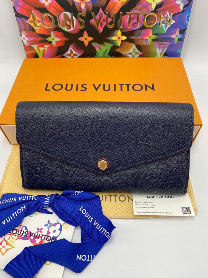 良品 ルイヴィトン モノグラムアンプラント ポルトフォイユ サラ 財布 ネイビー