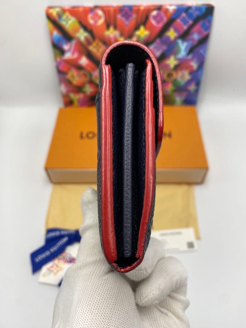 良品 ルイヴィトン モノグラムアンプラント ポルトフォイユ サラ 財布 ネイビー