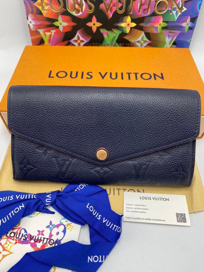 良品 ルイヴィトン モノグラムアンプラント ポルトフォイユ サラ 財布 ネイビー