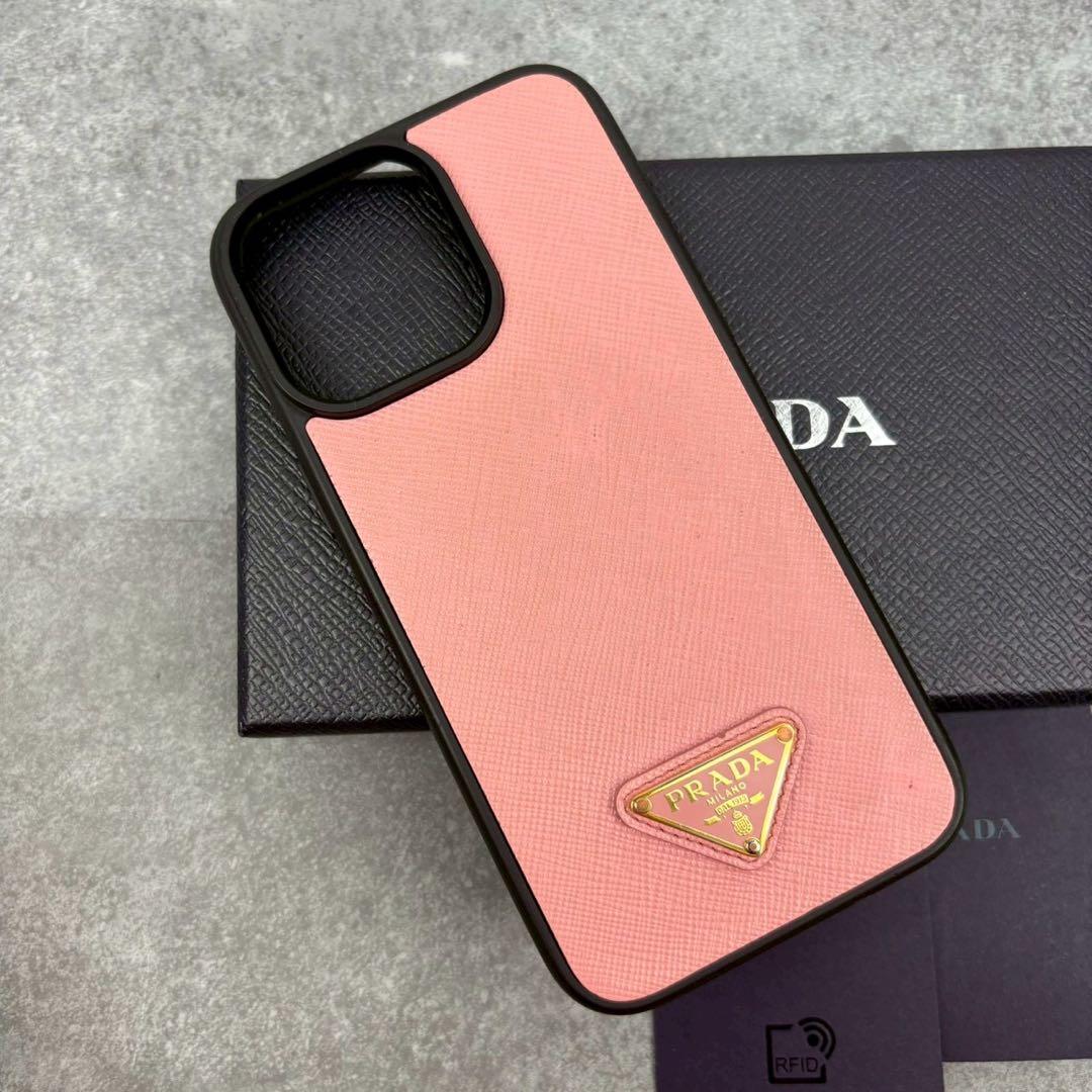 未使用級 プラダ iPhone14PRO MAX スマホカバー 三角ロゴ ピンク