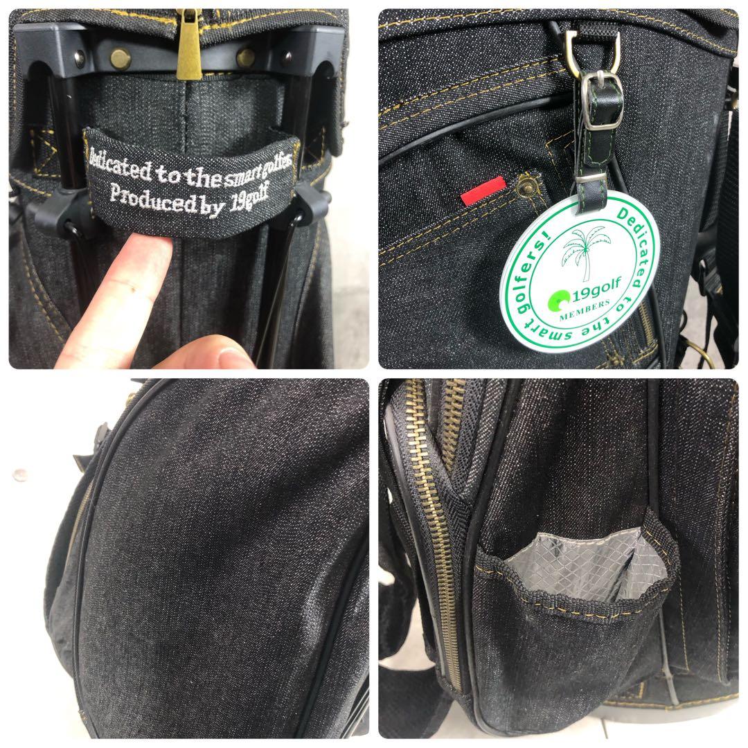 19golf　キャディバッグ　メンズゴルフ　デニム生地　スタンド式　4点固定