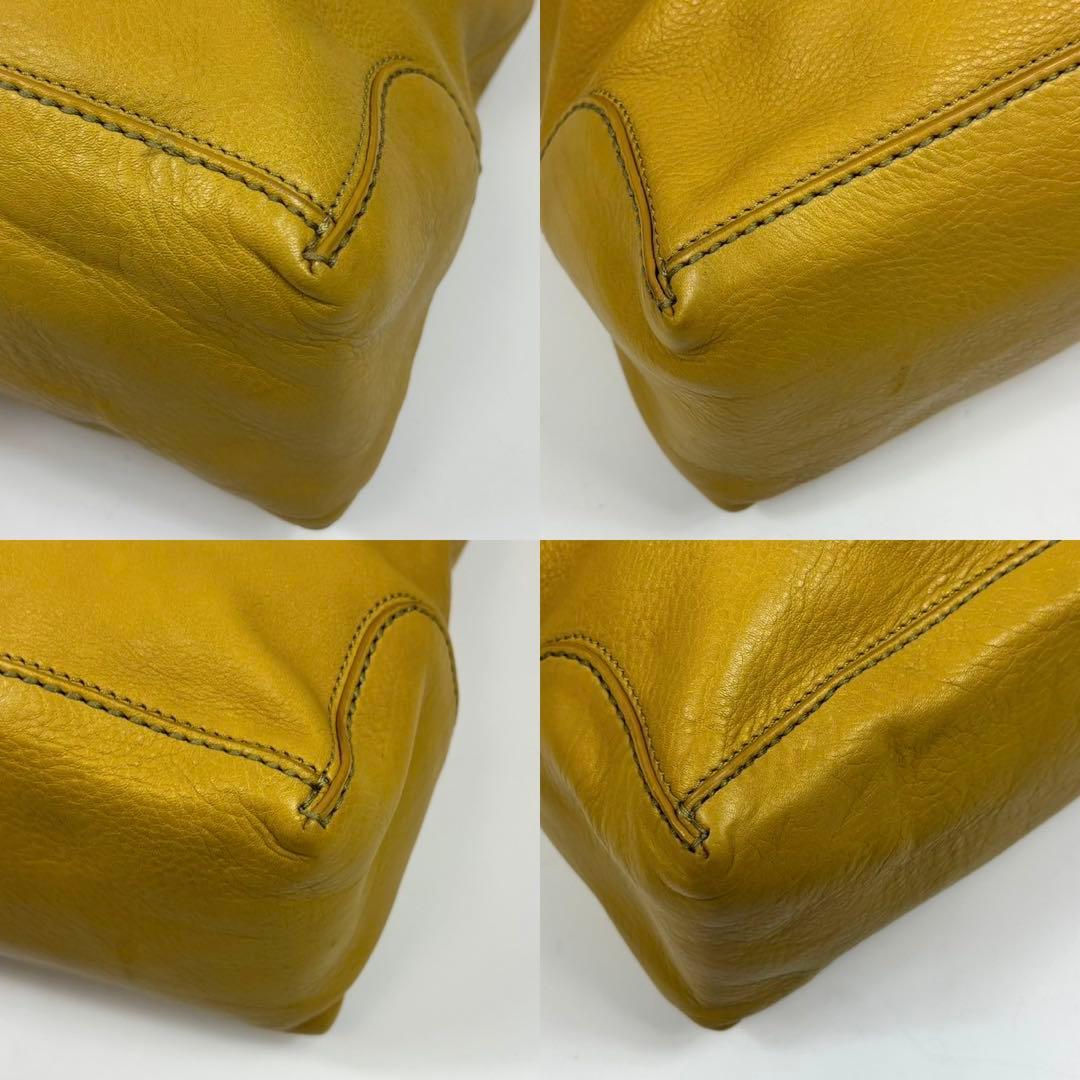 希少カラー　ヒロフ デュオ2way ハンドバッグ　ロゴ型押しA4収納可　イエロー