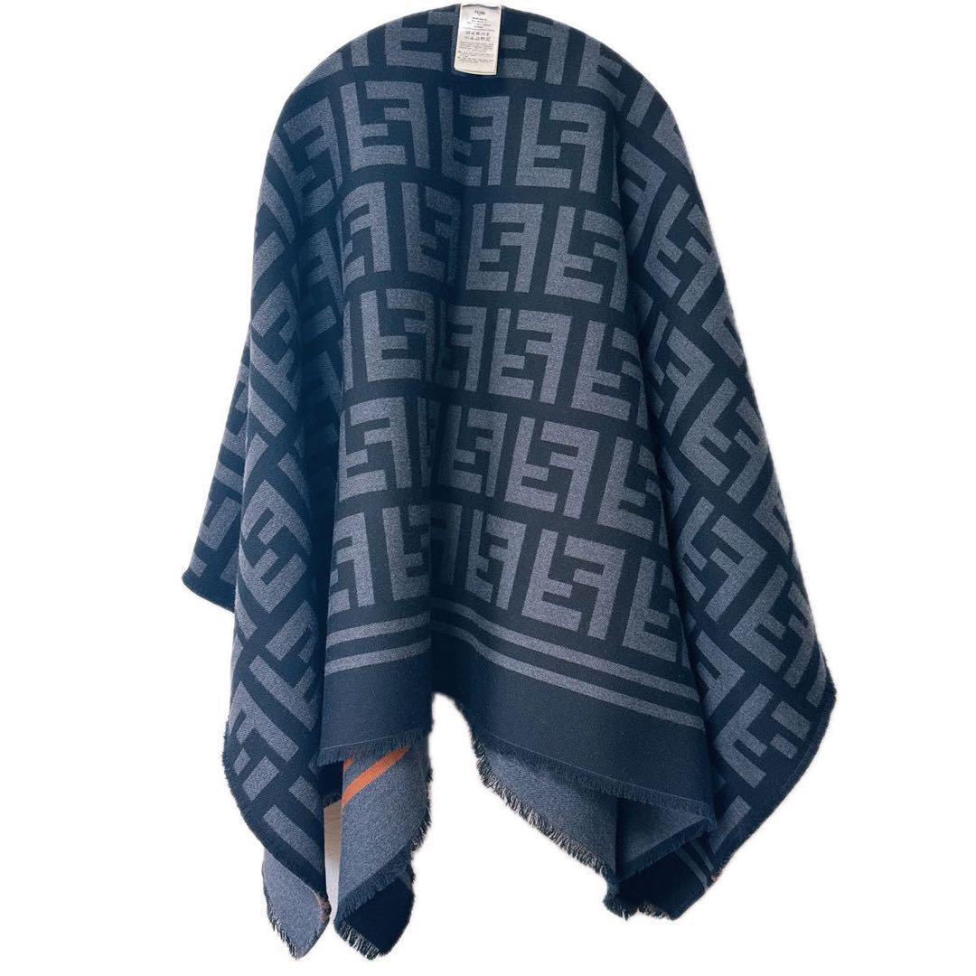フェンディ FENDI ズッカ柄 ポンチョ ストール ケープ グレー ブラック