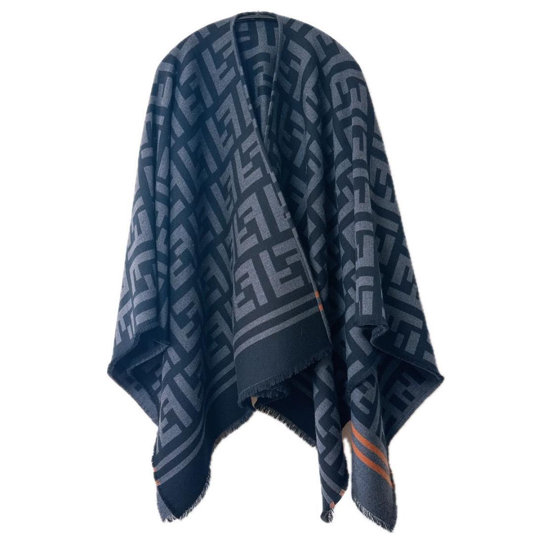 フェンディ FENDI ズッカ柄 ポンチョ ストール ケープ グレー ブラック
