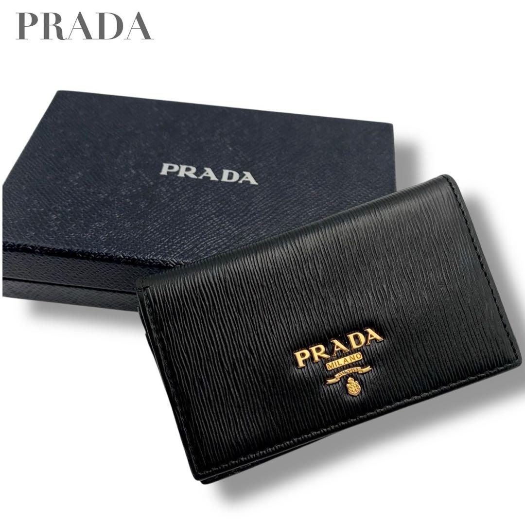 美品✨プラダ カードケース 名刺入れ サフィアーノレザー ゴールドロゴ ブラック