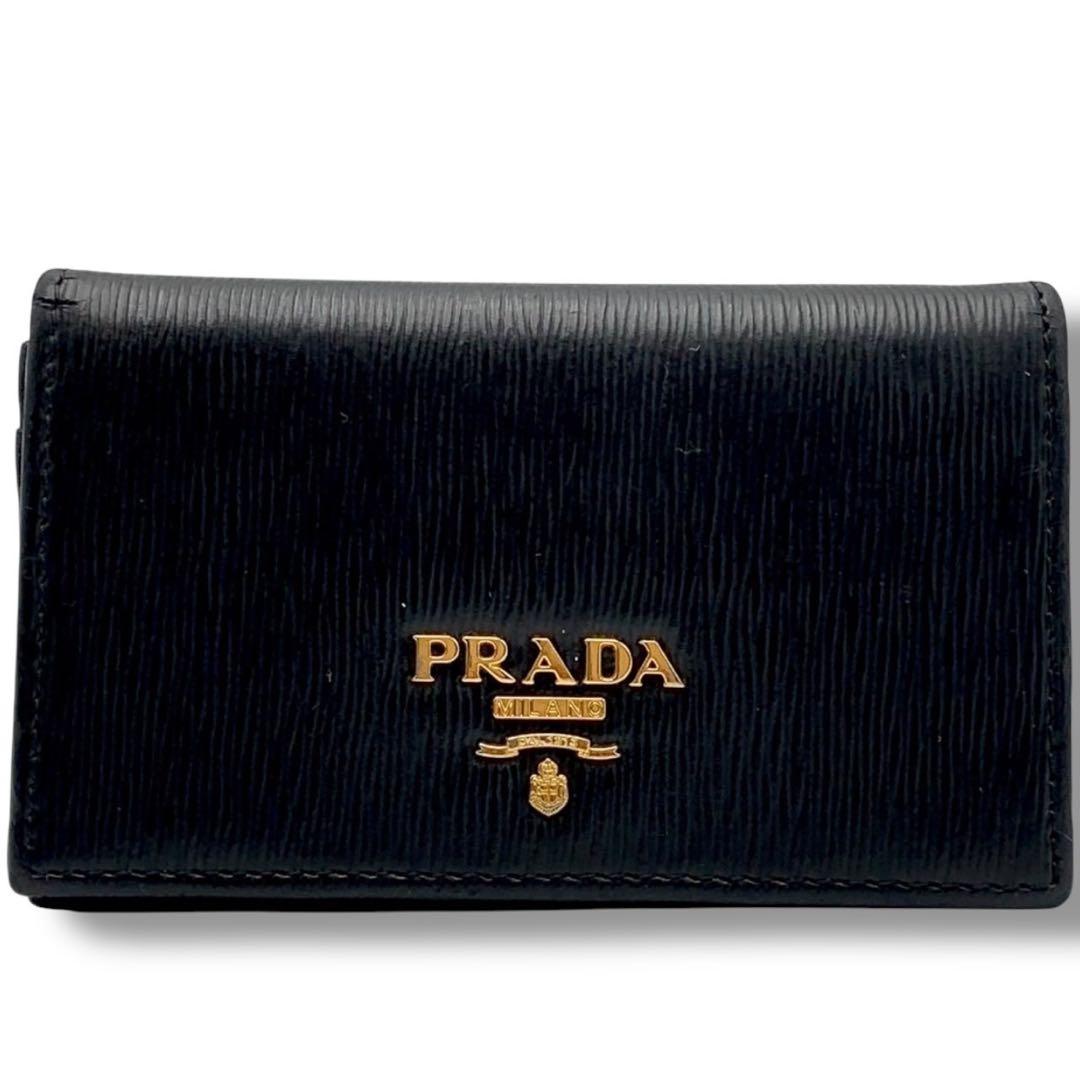美品✨プラダ カードケース 名刺入れ サフィアーノレザー ゴールドロゴ ブラック