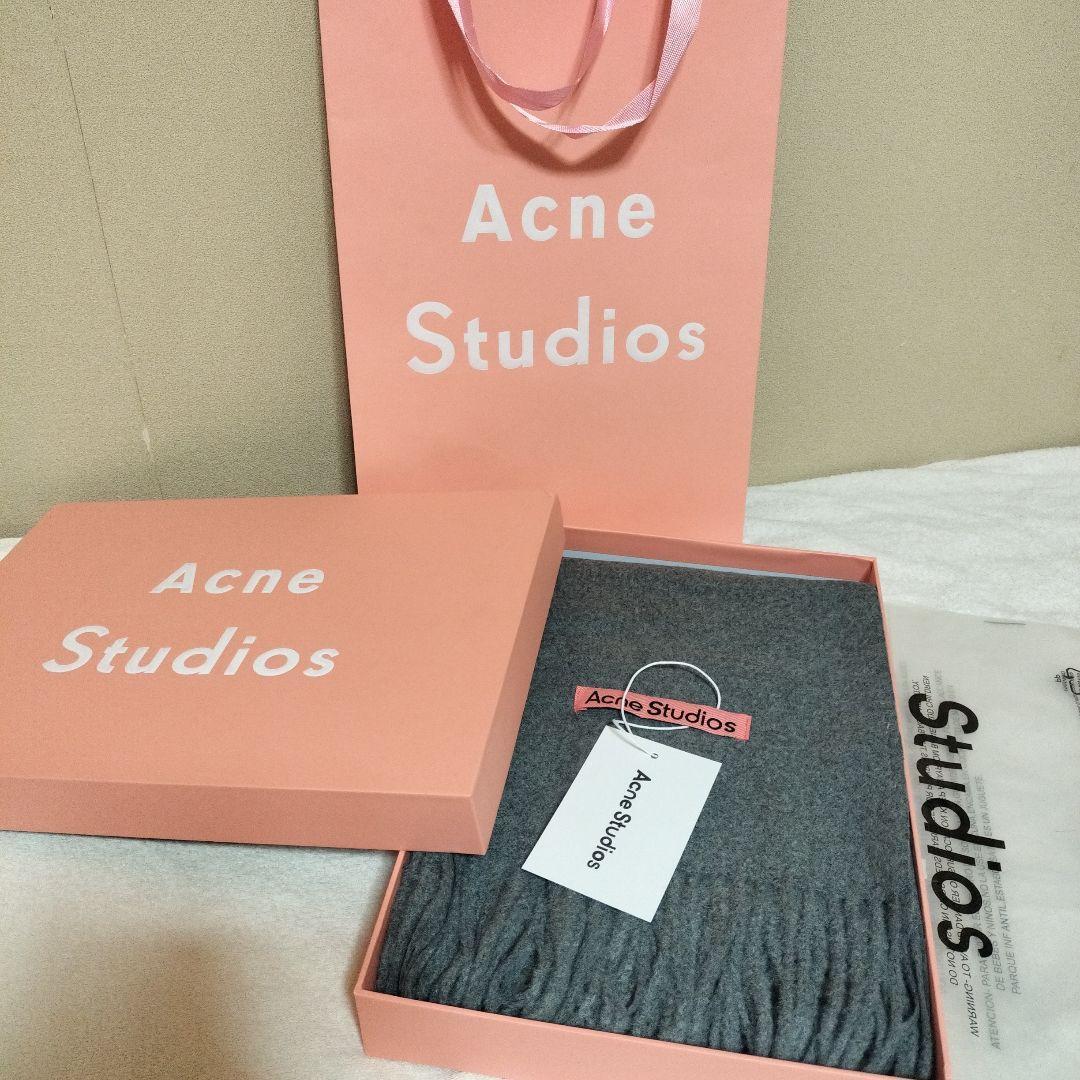 男女兼用　Acne Studios 　ダークグレーマフラー フリンジスカーフ