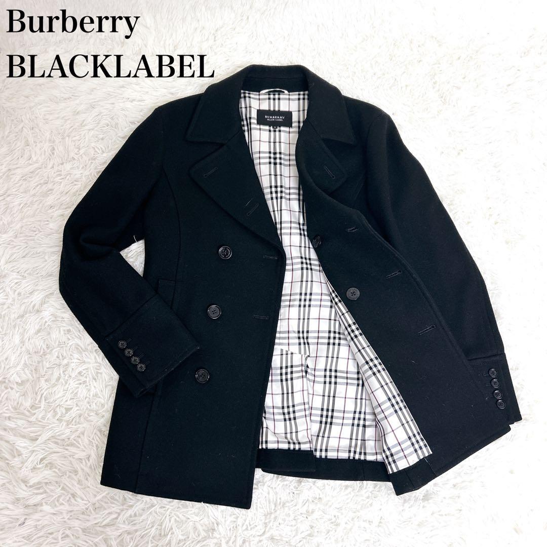 極美品　バーバリー　ブラックレーベル Pコート　ノバチェック　ブラック　ダブル