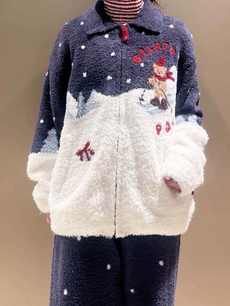 新品✨ジェラートピケ【HOLIDAY】スキーベアジャガードカーディガン ネイビー