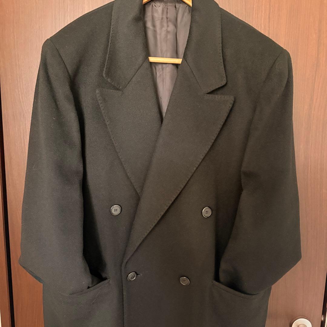 美品　100%カシミア　ブラック ダブルブレスト ロングコート
