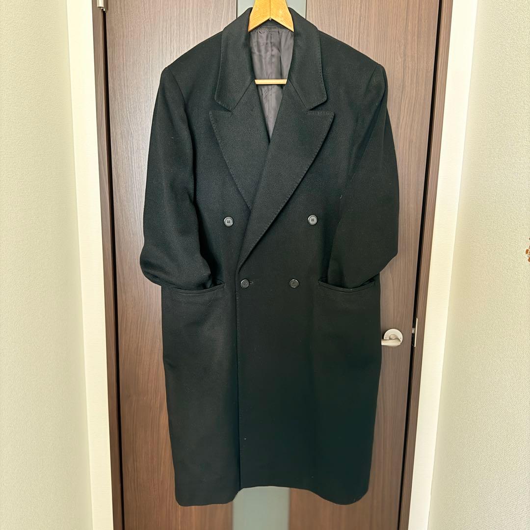 美品　100%カシミア　ブラック ダブルブレスト ロングコート