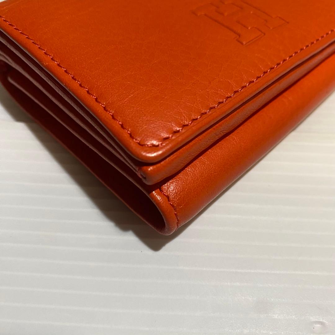【極美品】HIROFU　3つ折財布　オレンジ シボ革　レザー