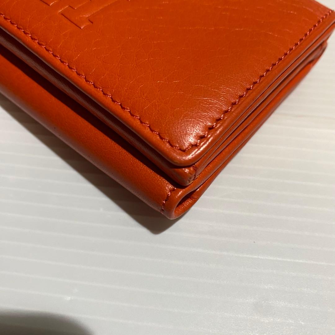 【極美品】HIROFU　3つ折財布　オレンジ シボ革　レザー